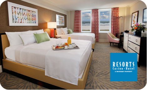 eGift card image of a suite and the Resorts AC logo