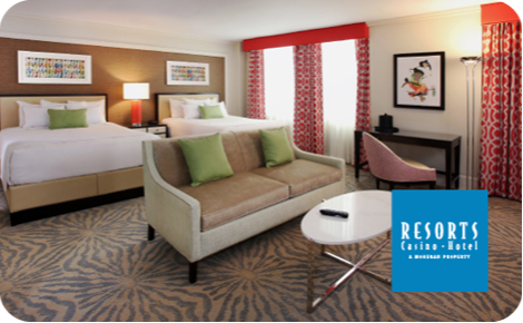 eGift card image of a suite with the Resorts AC logo