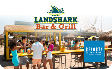 eGift card image of Landshark Bar & Grill and the Resorts AC logo