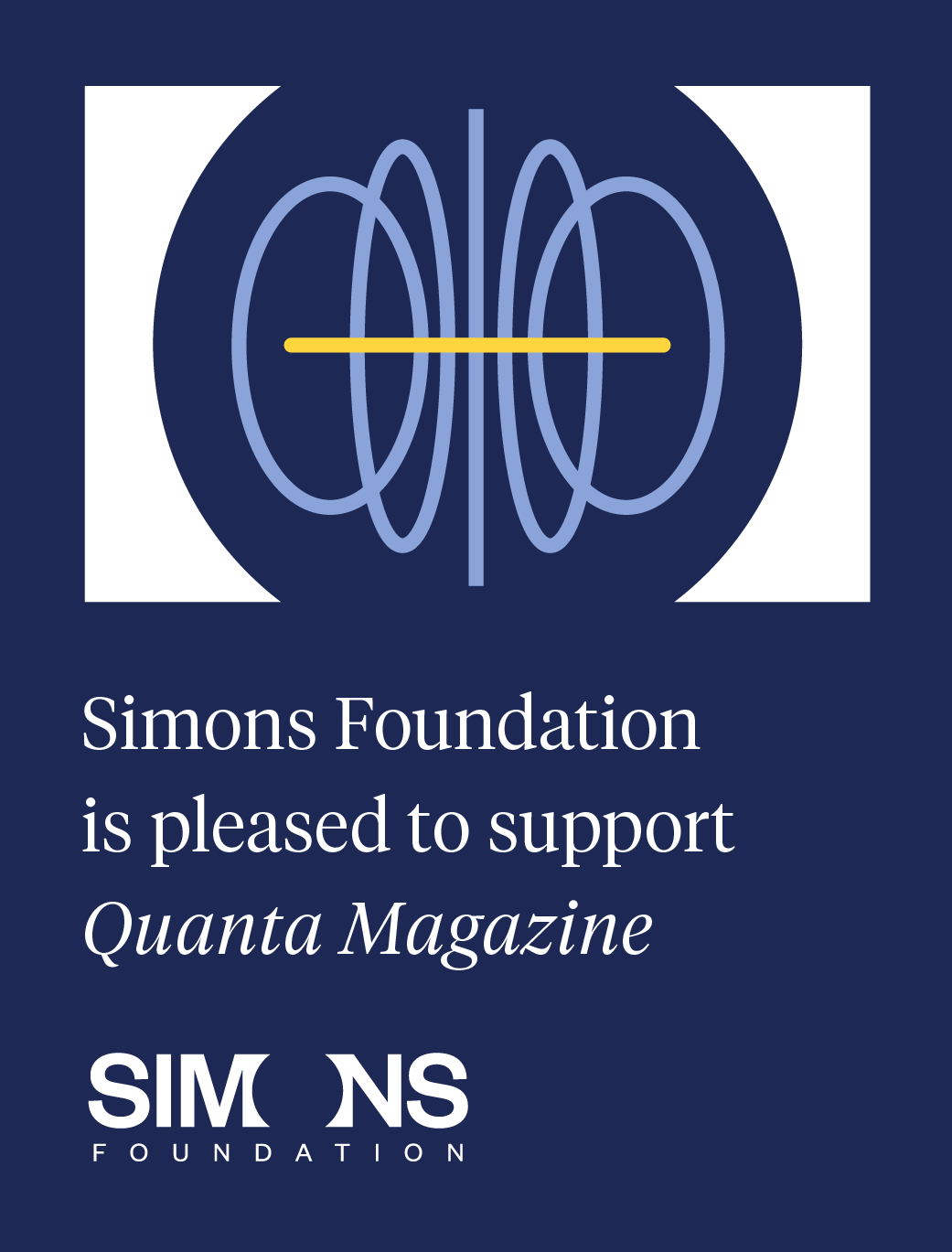 Image of wavy rainbow circles, accompanied by text that reads "Simons Foundation is proud to fund Quanta Magazine"