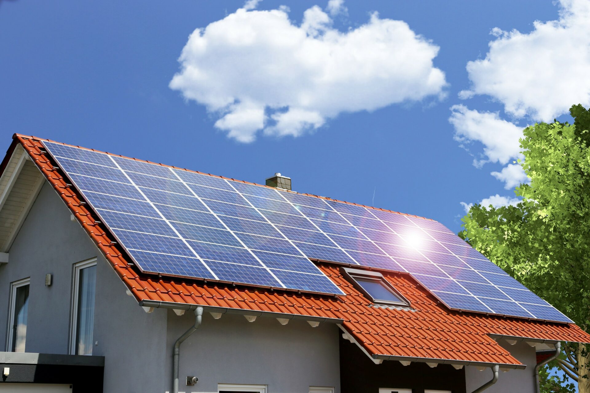 Roof with solar panels