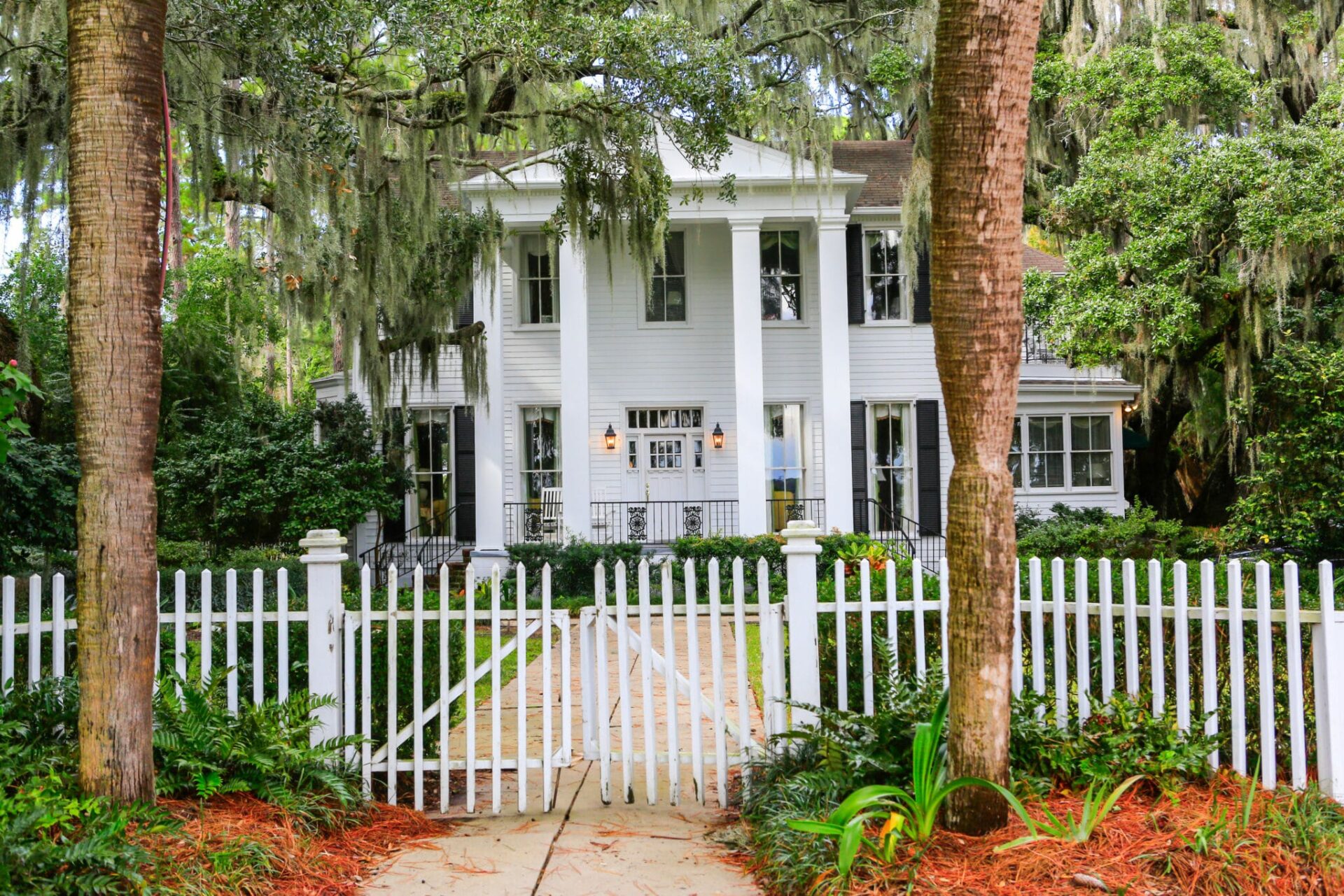 Beautiful homes surrounded by oak trees with Spanish moss in the historic residential district