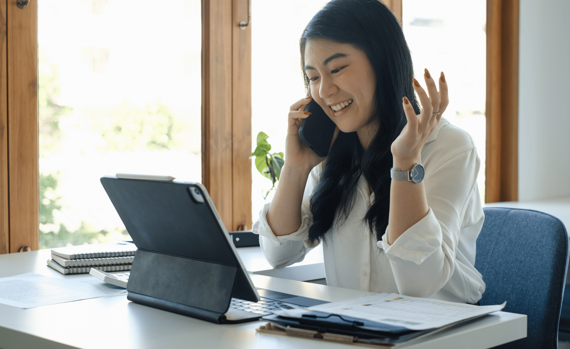 Female business owner talking on phone