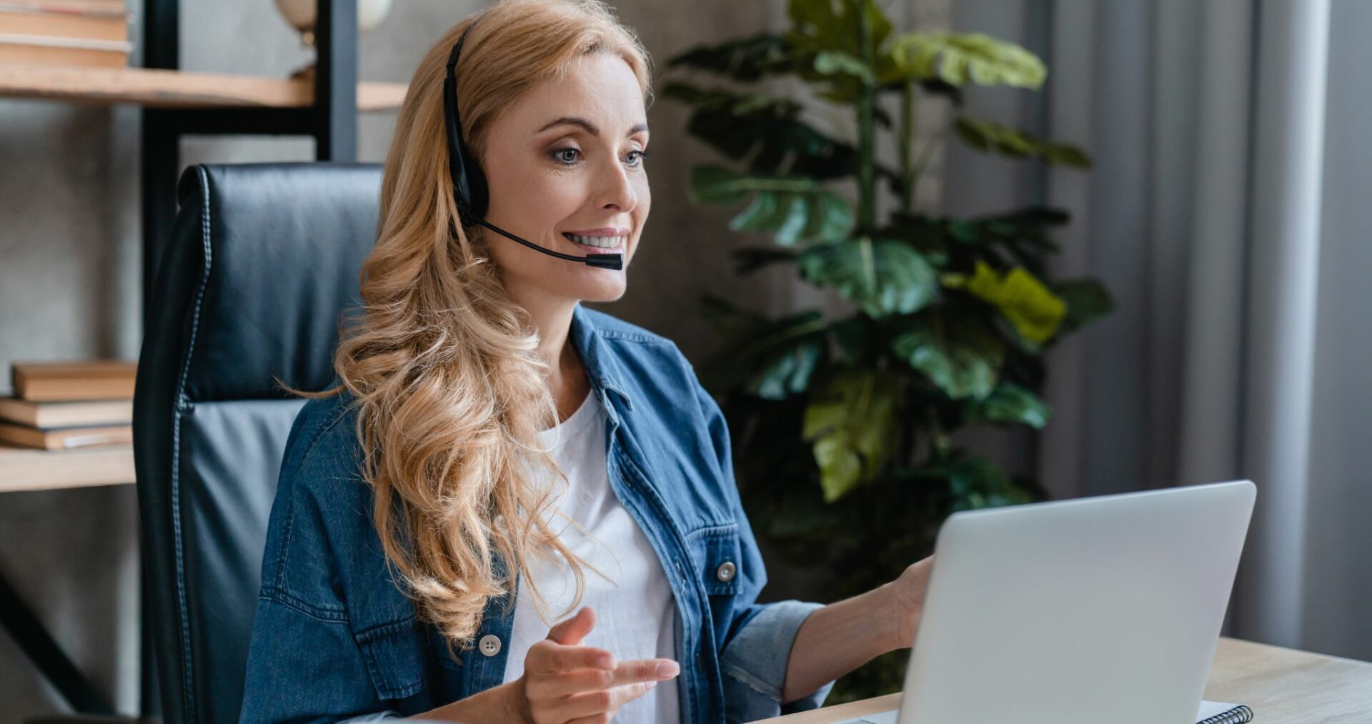 Woman talking with headphones