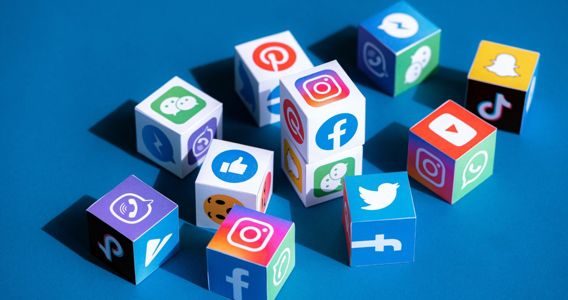 Icons of social media platforms on blocks