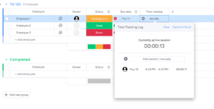 View of the time tracking field in monday.com (Source: free trial)