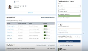 View of the main dashboard in Paycor (Source: free trial)