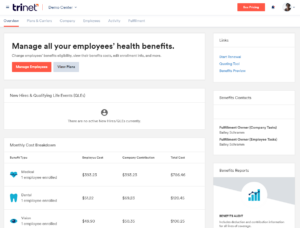 View of benefits administration in TriNet (Source: public demo video)