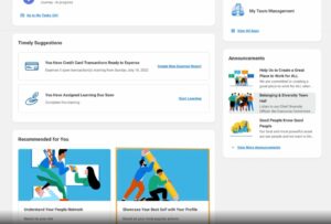 View of personalized recommendations in the Workday employee self-service dashboard (Source: public demo video)