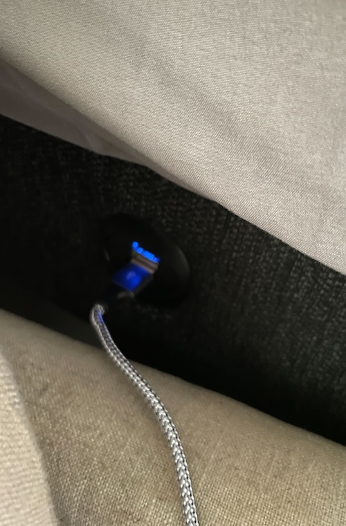 Nectar classic adjustable bed base with USB connection lit up in blue lights