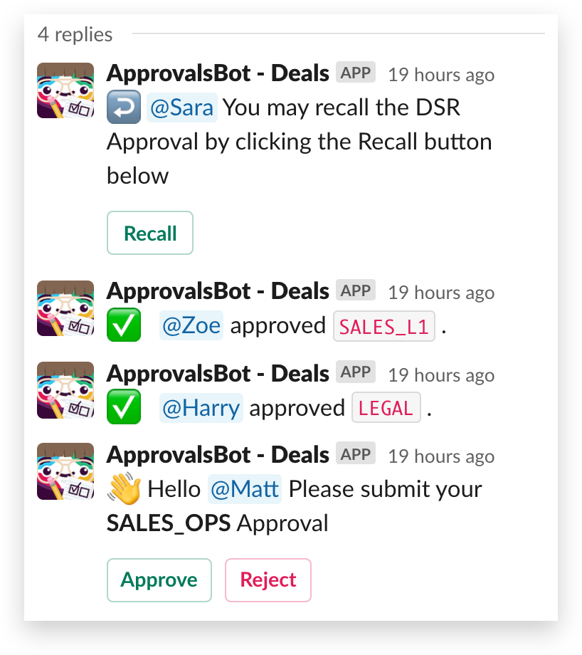 An automated approval thread in Slack