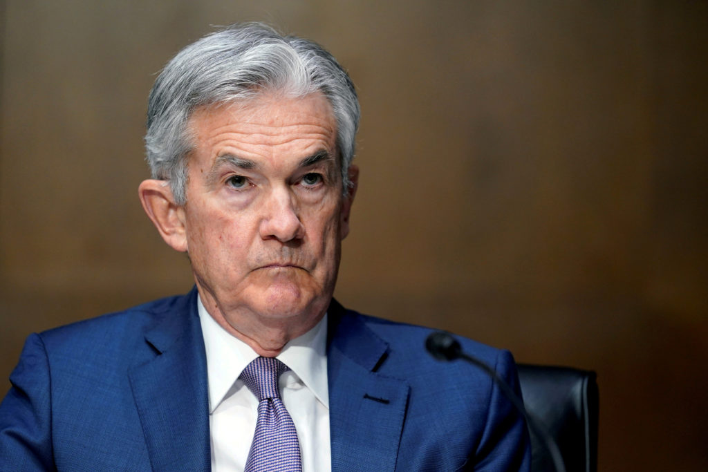FILE PHOTO: Federal Reserve Chairman Jerome Powell testifies before the Senate Banking Committee hearing on "The Quarterly CARES Act Report to Congress" on Capitol Hill in Washington, U.S., December 1, 2020. Photo by Susan Walsh/Pool via REUTERS/File Photo