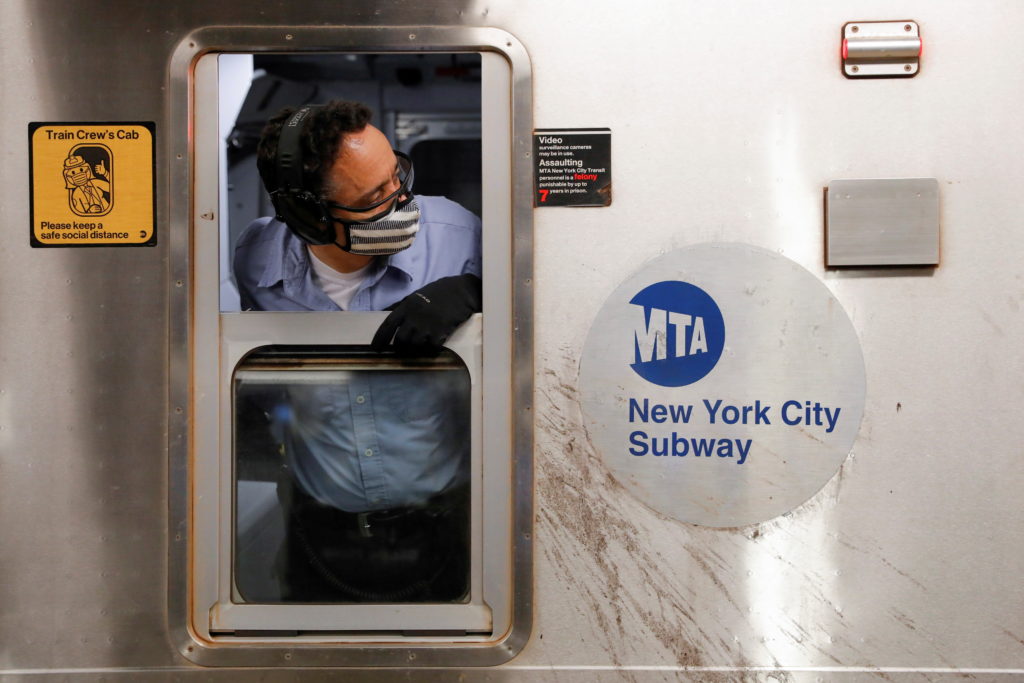 An MTA worker is seen on the subway after The Port Authority of New York and New Jersey and the Metropolitan Transportatio...