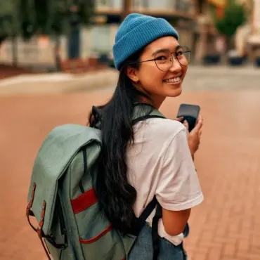 Girl wearing blue hat