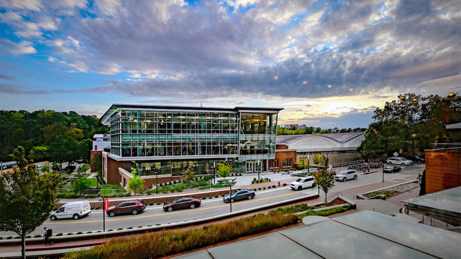 Vast, colorful clouds roll over the Wellness and Recreation Center