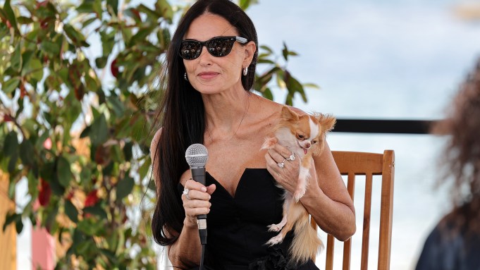 Demi Moore and her dog Pilaf at talk in American Pavilion in Cannes