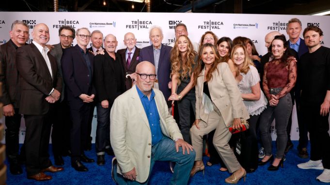 Terence Winter, Steve Buscemi, Al Sapienza, Matthew Weiner, Dominic Chianese, Alex Gibney, Jerry Adler, Drea de Matteo, Steve Schirripa, Kathrine Narducci, Jamie Lynn Sigler, Edie Falco, Michele DeCesare, David Chase, Tim Daly and Robert Iler attend the The Sopranos 25th Anniversary Reunion: WISE GUY David Chase and The Sopranos during the 2024 Tribeca Festival at Beacon Theatre on June 13, 2024 in New York City