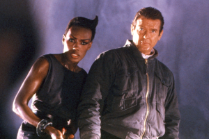 Grace Jones and Roger Moore in A VIEW TO A KILL