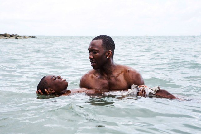 MOONLIGHT, Mahershala Ali, holding Alex R. Hibbert, 2016, photo by David Bornfriend, ©A24/courtesy