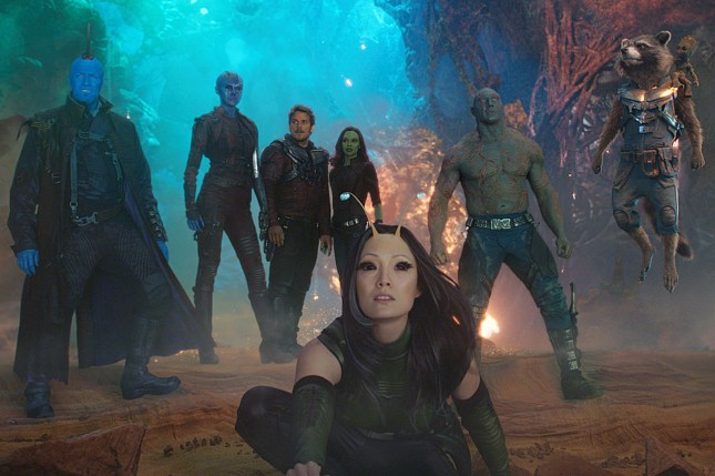 GUARDIANS OF THE GALAXY VOL. 2, l-r: Michael Rooker, Karen Gillan, Chris Pratt, Zoe Saldana, Pom