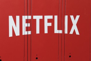 Netflix logo against a several lockers.