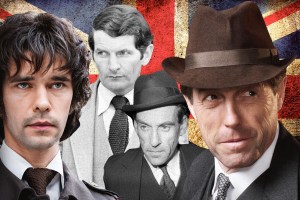 collage of Hugh Grant, Ben Whishaw, Jeremy Thorpe, and Norman Scott