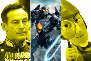 3 panel image of: Pacific Rim Uprising, The Death of Stalin, Sherlock Gnomes