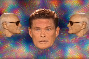 David Hasselhoff and Stan Lee in the 'Guardians Inferno' music video