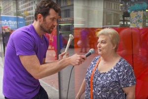 Billy Eichner interviews a woman on the street