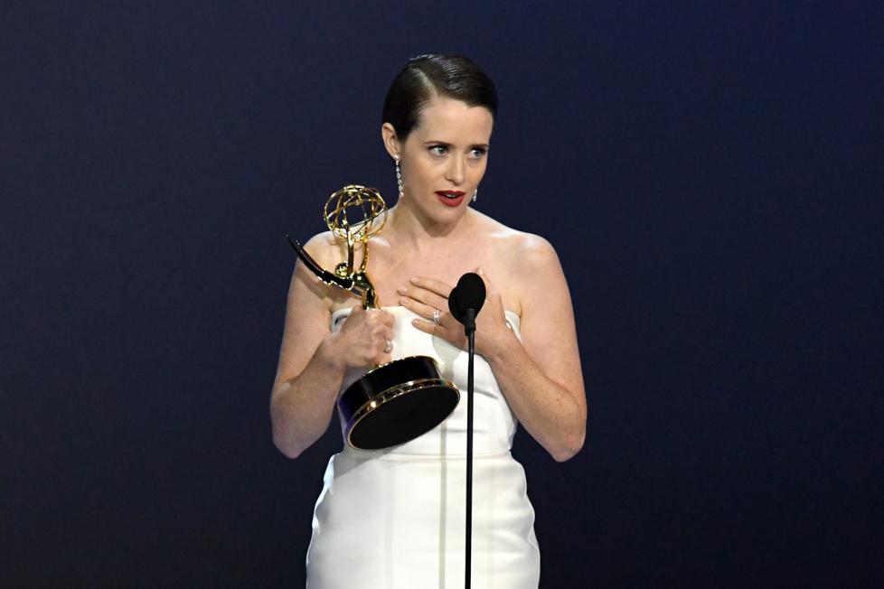 Claire Foy accepting her Emmy