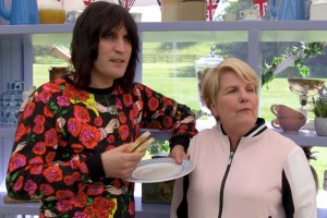 Noel Fielding and Sandi Toksvig in The Great British Baking Show on Netflix