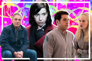 collage of mma Stone/Jonah Hill in 'Maniac', Netflix's 'The Good Cop', and The Shape of Water