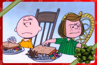 The kids eating at the table in A Charlie Brown Thanksgiving