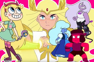 Collage of Star Vs Forces of Evil, She Ra, and Steven Universe