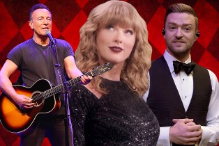Collage of Bruce Springsteen, Justin Timberlake, and Taylor Swift