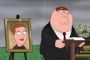 Peter eulogizes Angela (Carrie Fisher's character) in 'Family Guy'