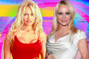 Side by side of Pamala Anderson then and now