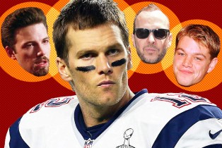 Photo Collage of Ben Affleck Matt Damon Donnie Wahlberg with Tom Brady in the middle