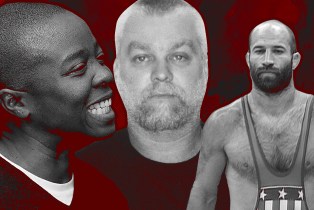 Photo illustration Team Foxcatcher, Strong Island, and Making A Murderer