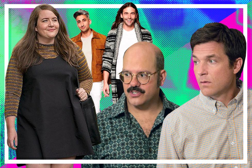 Collage of Arrested Development Season 5B Queer Eye Season 3 Shrill