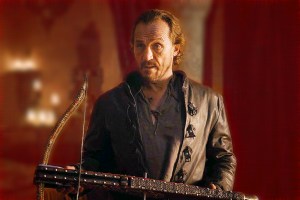 Photo Illustration of Bronn holding the crossbow he was ordered to kill the Lannister boys with