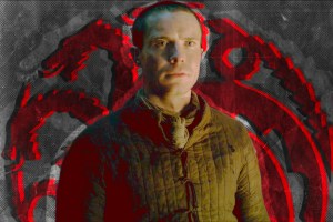 Photo Illustration of Gendry in front of a Targaryen sigil