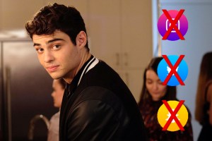 Noah Centineo with social media symbols next to him all crossed out