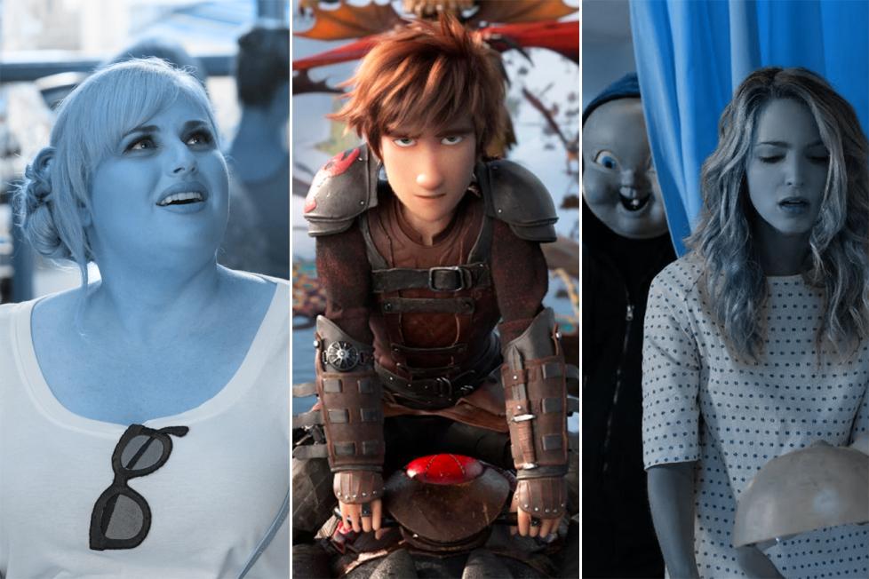 3 way split of How to Train Your Dragon: The Hidden World Happy Death Day 2U Isn't It Romantic