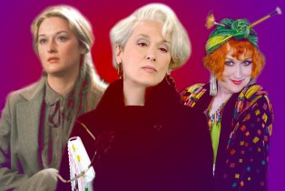 Collage of Meryl Streep from Kramer vs Kramer, The Devil Wears Prada, and Mary Poppins Returns.