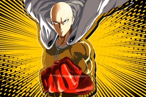 One Punch Man with anime speed/action lines behind him