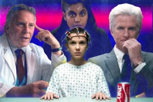Collage of 11, 8, Paul Reiser and Matthew Modine from stranger things