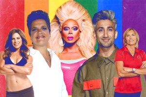 collage of SANDY YAWN (Below Deck Mediterranean) - TAN FRANCE (Queer Eye) - RuPAUL (RuPaul's Drag Race) - JILLIAN MICHAELS (Biggest Loser) - ROSIE PIERRI (Real Housewives of New Jersey)
