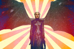 Photo illustration of Dany with dragon wings