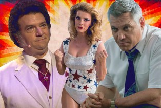 collage of Betty Gilpin in GLOW - Someone form Mindhunter - Danny McBride from Righteous Gemstones